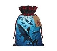 Christmas Drawstring Gift Bags With Tags Hammerhead Sharks Print - Candy Goody Present Bags, Xmas Gift Wrapping Bag, Party Xmas Tree Decor