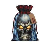Christmas Drawstring Gift Bags With Tags Horror Ghost Skull Print - Candy Goody Present Bags, Xmas Gift Wrapping Bag, Party Xmas Tree Decor