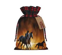 Christmas Drawstring Gift Bags With Tags, Horses Red Glowing Clouds Print Xmas Gift Wrapping Bag, Candy Bag, Present Wrapping Bag, Christmas Ornaments, New Year, Holiday Party Goodies