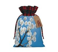 Christmas Drawstring Gift Bags With Tags Japanese Cherry Flowers Print - Candy Goody Present Bags, Xmas Gift Wrapping Bag, Party Xmas Tree Decor