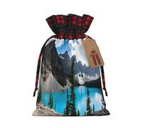 Christmas Drawstring Gift Bags With Tags Rocky Mountains Print - Candy Goody Present Bags, Xmas Gift Wrapping Bag, Party Xmas Tree Decor