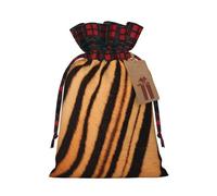 Christmas Drawstring Gift Bags With Tags, Tiger Striped Pattern Print Xmas Gift Wrapping Bag, Candy Bag, Present Wrapping Bag, Christmas Ornaments, New Year, Holiday Party Goodies
