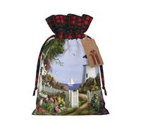 Christmas Drawstring Lighthouse Diamond Painting Print Gift Bags,Burlap Bags With Drawstring For Apply To Wedding,Easter,Xmas