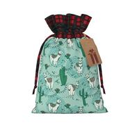 Christmas Drawstring Llama Alpaca Green Print Gift Bags,Burlap Bags With Drawstring For Apply To Wedding,Easter,Xmas