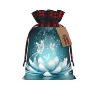 Christmas Drawstring Lotus Flowers Print Gift Bags,Burlap Bags With Drawstring For Apply To Wedding,Easter,Xmas