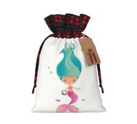 Christmas Drawstring Mermaid Print Gift Bags,Burlap Bags With Drawstring For Apply To Wedding,Easter,Xmas
