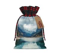 Christmas Drawstring Natural Mountain Landscape Print Gift Bags,Burlap Bags With Drawstring For Apply To Wedding,Easter,Xmas
