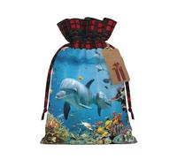 Christmas Drawstring Ocean Dolphin Looking At You Print Gift Bags,Burlap Bags With Drawstring For Apply To Wedding,Easter,Xmas