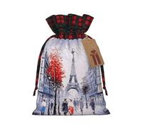 Christmas Drawstring Paris City Tree Eiffel Tower Art Print Gift Bags,Burlap Bags With Drawstring For Apply To Wedding,Easter,Xmas