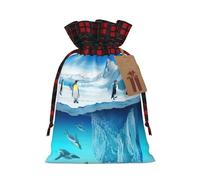 Christmas Drawstring Penguins On The Iceberg Print Gift Bags,Burlap Bags With Drawstring For Apply To Wedding,Easter,Xmas