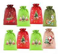 Christmas Drawstring Present Bags Fabric Sacks with Festive Patterns and Secure Closure, Polyester Linen Cloth Pouches for Kids Party Favours and Holiday Seasonal Decorations(8pcs-B)