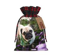 Christmas Drawstring Pugs In The Garden Print Gift Bags,Burlap Bags With Drawstring For Apply To Wedding,Easter,Xmas