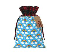 Christmas Drawstring Rainbow Clouds Raindrop Print Gift Bags,Burlap Bags With Drawstring For Apply To Wedding,Easter,Xmas