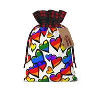 Christmas Drawstring Rainbow Colored Gay Pride Hearts Print Gift Bags,Burlap Bags With Drawstring For Apply To Wedding,Easter,Xmas
