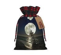 Christmas Drawstring Sailing Ship In Storm Print Gift Bags,Burlap Bags With Drawstring For Apply To Wedding,Easter,Xmas