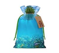 Christmas Drawstring Underwater Coral Reef Seabed Print Gift Bags,Reusable Eco-Friendly Drawstring Sacks For Xmas Party Favors