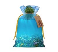 Christmas Drawstring Underwater Coral Reef Seabed Print Gift Bags,Reusable Eco-Friendly Drawstring Sacks For Xmas Party Favors