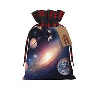 Christmas Drawstring Universe Galaxy Outer Space Print Gift Bags,Burlap Bags With Drawstring For Apply To Wedding,Easter,Xmas