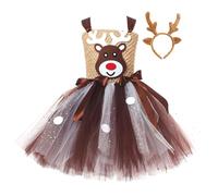 Christmas Dress for Children, Christmas Dress Girls, Tulle Dress with Headband and Reindeer Print, Layered Tulle Dresses, Children's Dress, Princess Dress, Merry Christmas Party Dresses