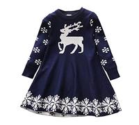 Christmas Dress for Children, Knitted Dress, Christmas Girls, Jumper Dress, Round Neck, Long Sleeve, Reindeer Print, Christmas Jumper Dresses, Tutu, Children's Dress, Merry Christmas, A-line Christmas