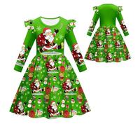 Christmas Dress for Children, Long Sleeve Dress Girls Christmas, Winter Dress Round Neck Flying Sleeves Dresses with Funny Print Children's Dress Merry Christmas A-line Christmas Party Dresses