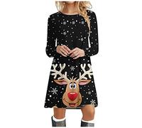 Christmas Dress for Women, 1950s Dresses for Women 1950s Fancy Dress Vintage High Waist A-Line Dress Long Sleeve Swing Dress with Belt Xmas Xmas Dresses Prom Swing Printing Holiday Clothing