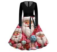 Christmas Dress for Women, Christmas Hepburn Dress 1950s Fancy Dress Vintage High Waist A-Line Dress Long Sleeve Swing Dress with Belt Xmas Womens Xmas Dress Holiday Christmas Women Dress