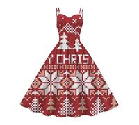 Christmas Dress for Women Costume 2025 Hot New Border Ladies Europe and The States Style Retro V Neck Long Sleeve Slim Print Dress Christmas for Outdoor Home Party Xmas Gifts (B, XL)