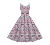 Christmas Dress for Women Costume 2025 Hot New Border Ladies Europe and The States Style Retro V Neck Long Sleeve Slim Print Dress Christmas for Outdoor Home Party Xmas Gifts (A, XXL)