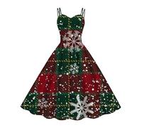 Christmas Dress for Women Costume 2025 Hot New Border Ladies Europe and The States Style Retro V Neck Long Sleeve Slim Print Dress Christmas for Outdoor Home Party Xmas Gifts (F, XXXL)