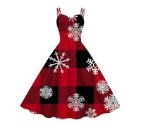 Christmas Dress for Women Costume 2025 Hot New Border Ladies Europe and The States Style Retro V Neck Long Sleeve Slim Print Dress Christmas for Outdoor Home Party Xmas Gifts (D, M)