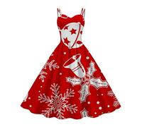Christmas Dress for Women Costume 2025 Hot New Border Ladies Europe and The States Style Retro V Neck Long Sleeve Slim Print Dress Christmas for Outdoor Home Party Xmas Gifts (E, XXXXXL)