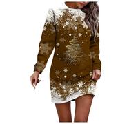 Christmas Dress for Women Funny Christmas Jumper Women's Long Sweat Dress with Funny Pattern Pullover Dress Round Neck Long Sleeve Sweatshirts Pullover Clothing Casual Christmas Jumper Dresses, brown