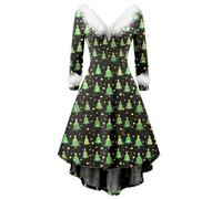 Christmas Dress for Women, High Waist Smooth Swing Dress Green Dresses for Women UK Ladies Elegant Vintage Long Sleeve V-Neck Christmas Evening Party Swing Red Dresses Tunic Mrs Outfit