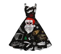 Christmas Dress for Women Hot New Border Ladies Europe and The States Style Retro V Neck Long Sleeve Slim Print Dress Christmas for Outdoor Home Party Xmas Gifts (AM, XXXXXL)