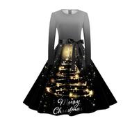 Christmas Dress for Women Uk, 1950s Dresses for Women Long Sleeve A-Line Swing Dress Santa Claus Printed Festival Party Dress Xmas Dresses Novelty Christmas Dress Party Dresses for Women Uk