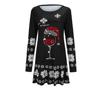 Christmas Dress for Women Uk, 1950s Dresses for Women Long Sleeve V-Neck/round Neck Elegant Ladiess Party Bowknot a Line Swing Plus Size Christmas Dresses Prom Swing Printing Holiday Clothing