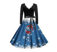 Christmas Dress for Women Uk, 1950s Dresses for Women Swing Print Dress A-Line Cocktail Prom Party Dress with Novelty Christmas Womens Xmas Dress Prom Swing Printing Holiday Clothing