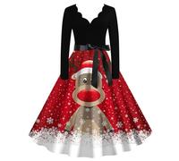 Christmas Dress for Women Women's 50s Retro Halloween Vintage Rockabilly Heart Shaped Neck Long Sleeve A-Line Cocktail Party Elegant Dress Outfits Prom Swing Printing Holiday Clothing