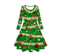 Christmas Dress Girls 12-13 Years - Kids Toddler Baby Girls Spring Autumn Print Christmas Ruffle Long Sleeve Dress (Green, 10-13 Years)