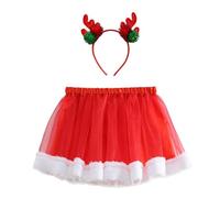 Christmas Dress Girls Costume Red Dress Girls Christmas Tutu and Reindeer Headband Reindeer Set Sequins Tulle Children's Dress Merry Christmas Dresses Christmas Party Dresses
