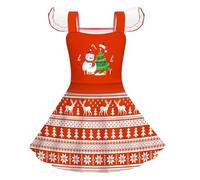 Christmas Dress Girls Red Christmas Dress Girls Dresses with Flying Sleeves Reindeer Print Checked Children's Dress Princess Dress Merry Christmas A-line Christmas Party Dresses Clothing