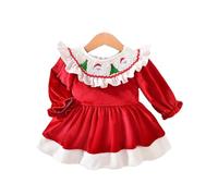 Christmas Dress Girls Red Long Sleeve Dress Girls Christmas Tulle Dress with Doll Collar Tutu Evening Dress Star Print Princess Dress Merry Christmas A-line Christmas Party Dress Clothing
