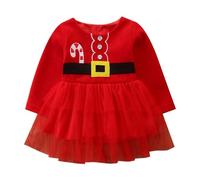 Christmas Dress Girls Red Long Sleeve Dress Girls Christmas Tulle Dress with Doll Collar Tutu Evening Dress Star Print Princess Dress Merry Christmas A-line Christmas Party Dress Clothing