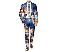 Christmas Dress,Men's Suits Casual Christmas Printed Two Piece Set for Business and Everyday Wear Loose Fit Trousers and Jacket Comfortable and Stylish Ideal for Foreign Trade (White, S)