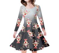 Christmas Dress Teenager Girls Long Sleeve Dress Girls Christmas T-Shirt Dresses Round Neck with Reindeer Print Dresses Tutu Children's Dress Merry Christmas A-line Christmas Party Dresses Clothing