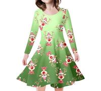 Christmas Dress Teenager Girls Long Sleeve Dress Girls Christmas T-Shirt Dresses Round Neck with Reindeer Print Dresses Tutu Children's Dress Merry Christmas A-line Christmas Party Dresses Clothing