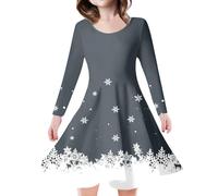 Christmas Dress Teenager Girls Long Sleeve Dress Girls Christmas T-Shirt Dresses Round Neck with Snowflake Pattern Dresses Evening Dress Merry Christmas A-line Christmas Party Dress Clothing