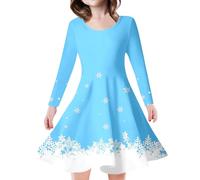 Christmas Dress Teenager Girls Long Sleeve Dress Girls Christmas T-Shirt Dresses Round Neck with Snowflake Pattern Dresses Children's Dress Merry Christmas A-line Christmas Party Dresses Clothing