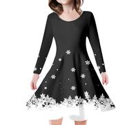 Christmas Dress Teenager Girls Long Sleeve Dress Girls Christmas T-Shirt Dresses Round Neck with Snowflake Pattern Dresses Children's Dress Merry Christmas A-line Christmas Party Dresses Clothing